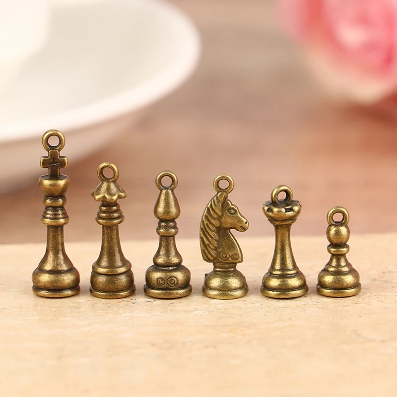 6Pcs/Set Charms Chess Pendant Fit Vintage Tibetan Bronze DIY For Handmade Jewelry Accessories