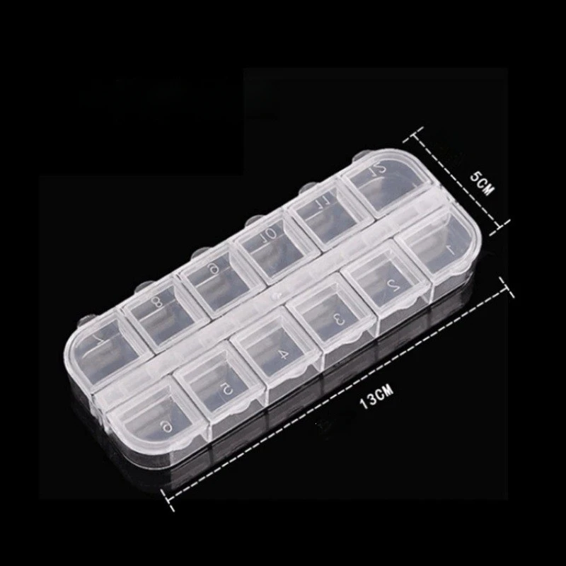 Aufbewahrungsbox für Nagelkunst-Zubehör, 12 Gitter, rechteckig, transparent, Kunststoff, Aufbewahrungsbox, abnehmbare Aufbewahrungsbox, DIY-Werkzeug-Set, 1 Stück
