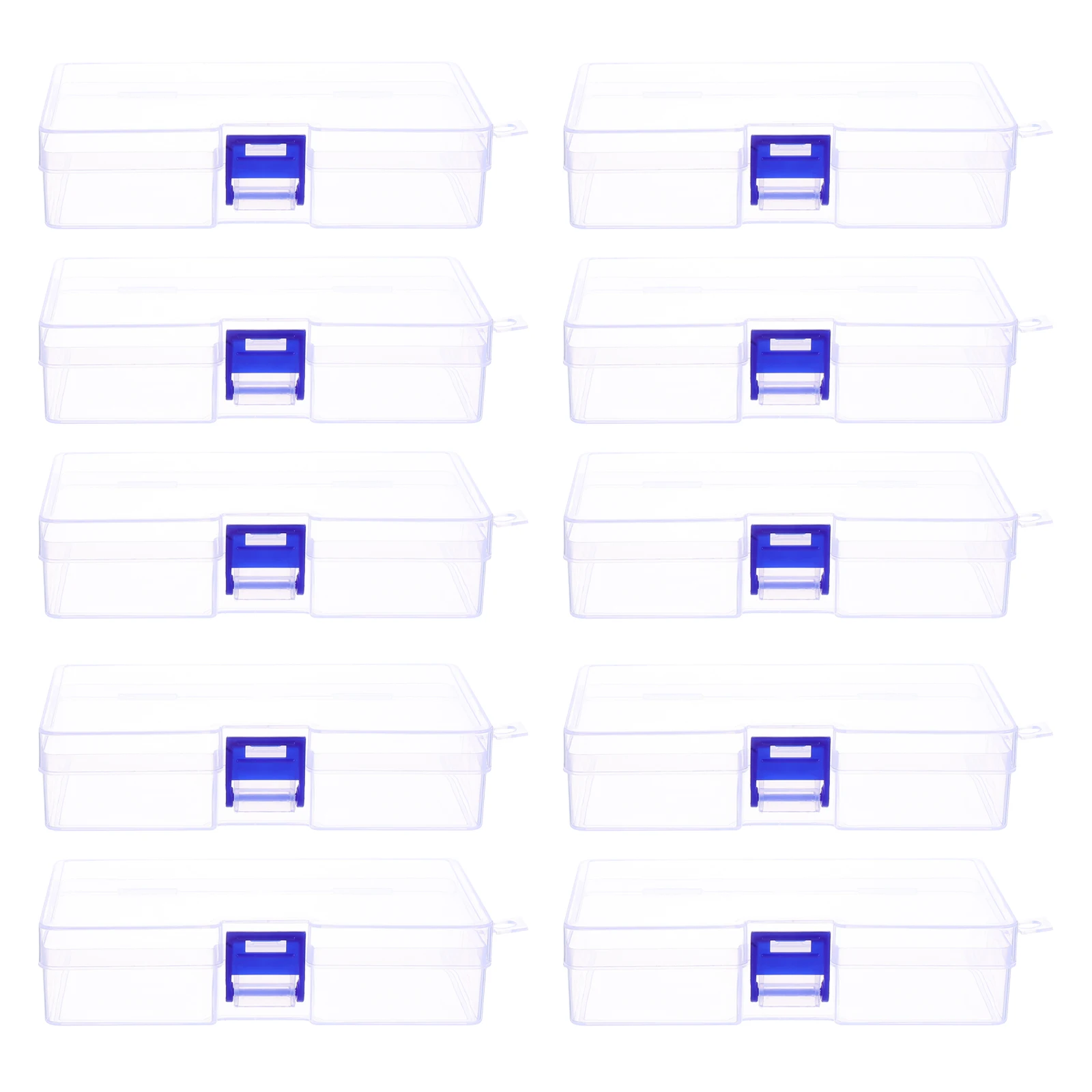 

10pcs Plastic Storage Box Transparent With Blue Buckle Portable Earring Ring Hair Tie Holder Durable Pp Box For Room