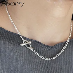 Foxanry Minimalist OT Clasp Necklace For Women Couple Korean Trendy Classic Temperament Clavicle Chain Anniversary Jewelry Gifts
