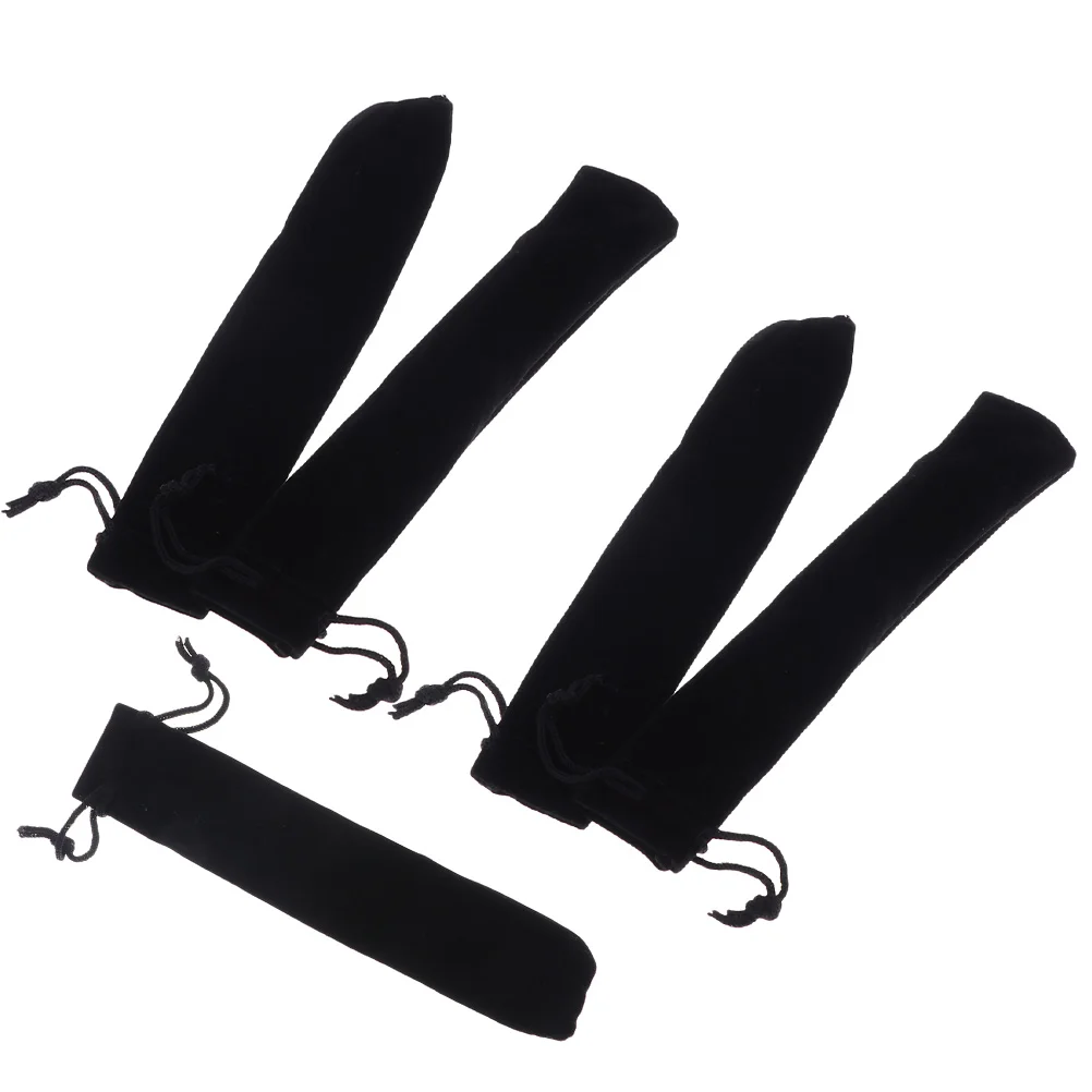 

5pcs Black Case Single Pen Holder Drawstring Notebook Flannelette Pencil Sleeve Gift Bag Flannelette Single Pen Gift Bag Storage