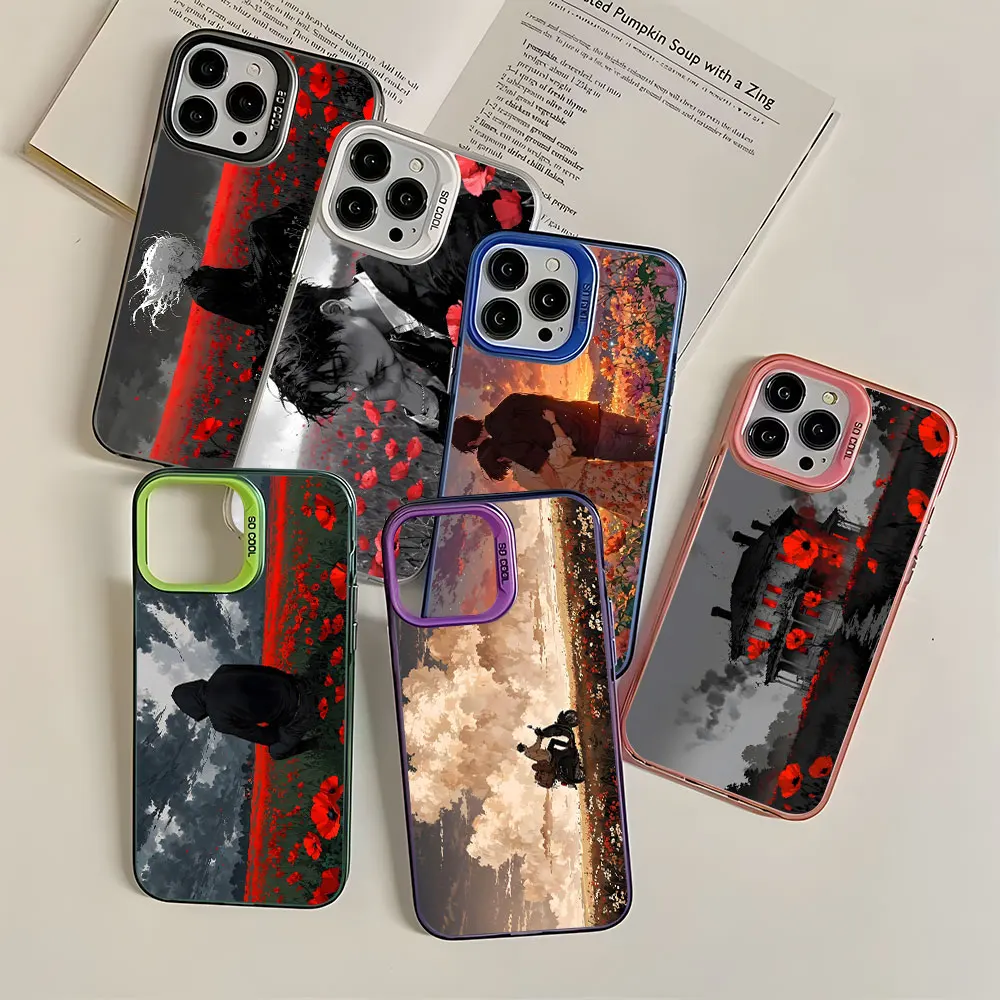 Coque antichoc Red Flower Field Sorrow Bloom pour iPhone 17 Air 16 16e 15 14 12 11 Pro Max 13 Mini X XS XR 7 8 Plus
