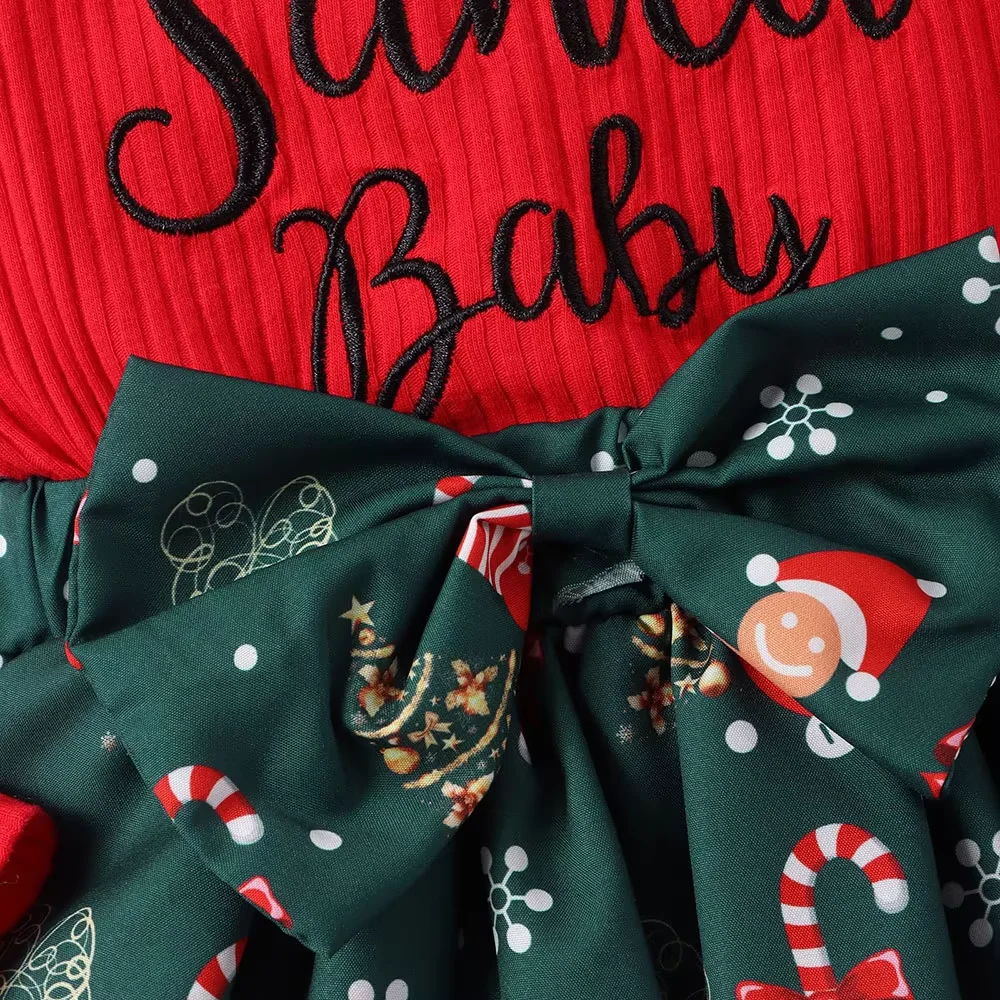 Infant Baby Girls Christmas Clothes Bodysuit Long Sleeve Cartoon Snowflake Print Bow Skirt Baby Dress with Christmas Headwear