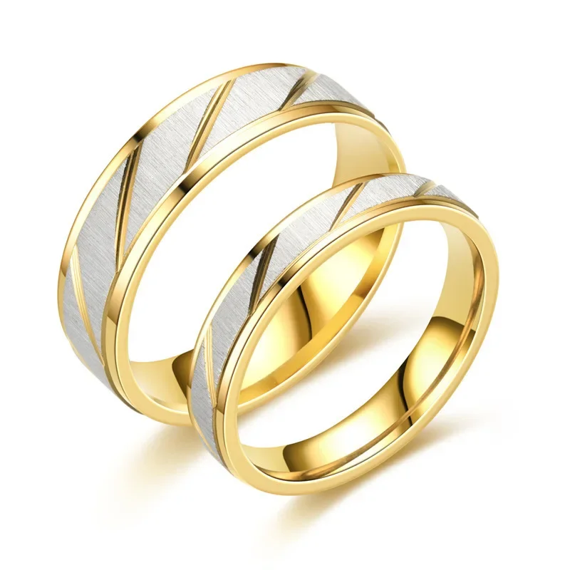 Stainless Steel Gold Color Wave Pattern Couple Ring