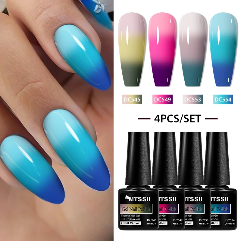 4pcs/set Thermal Gel Nail Polish 7ml Winter Blue 3layers Color Changing Gel Semi-permanent Nail Polish Nail Art Nail supplies