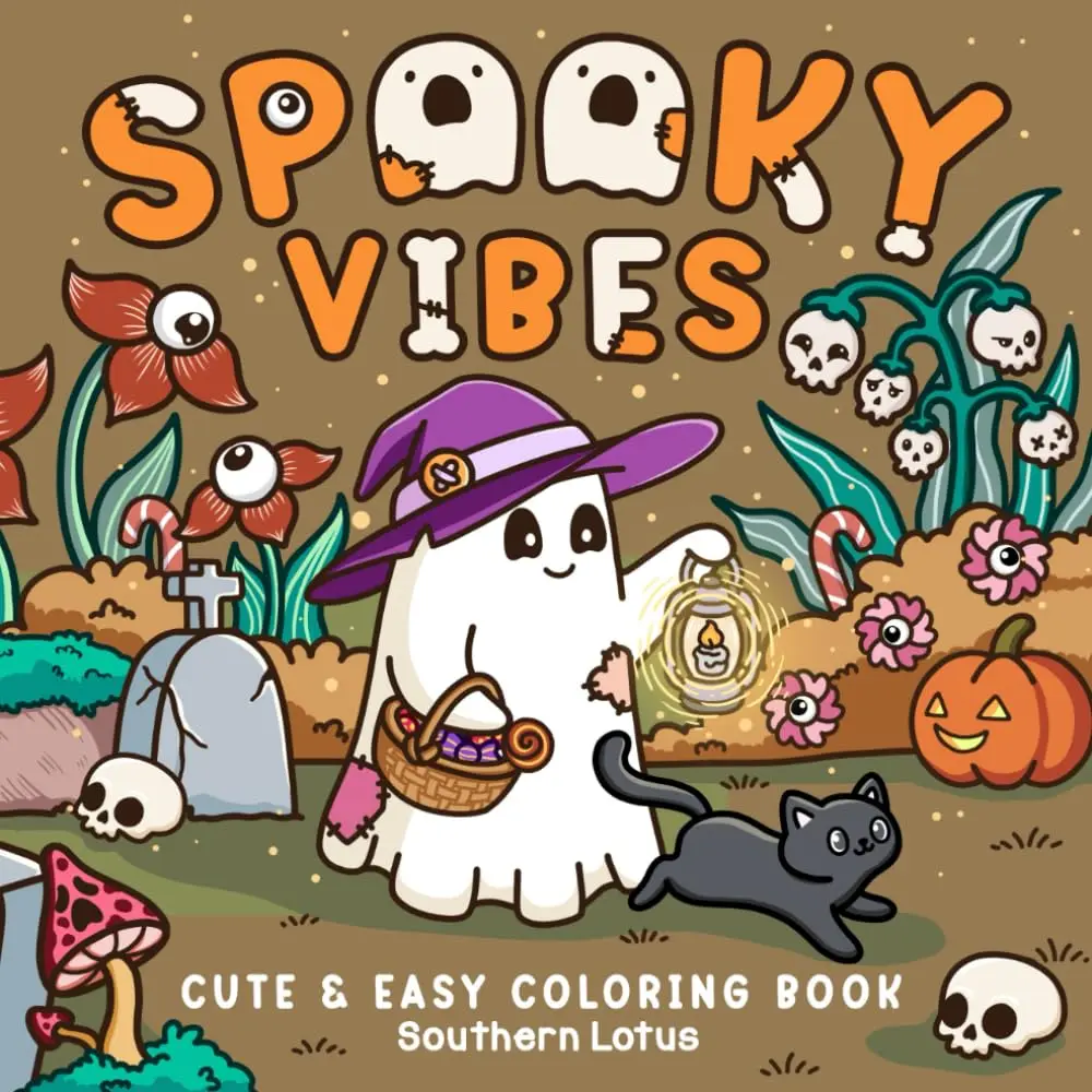 Spooky Vibes: Coloring Book for Adults and Teens with Cute Creepy Characters and Hygge Scenes, Easy and Cozy Designs for Relaxat