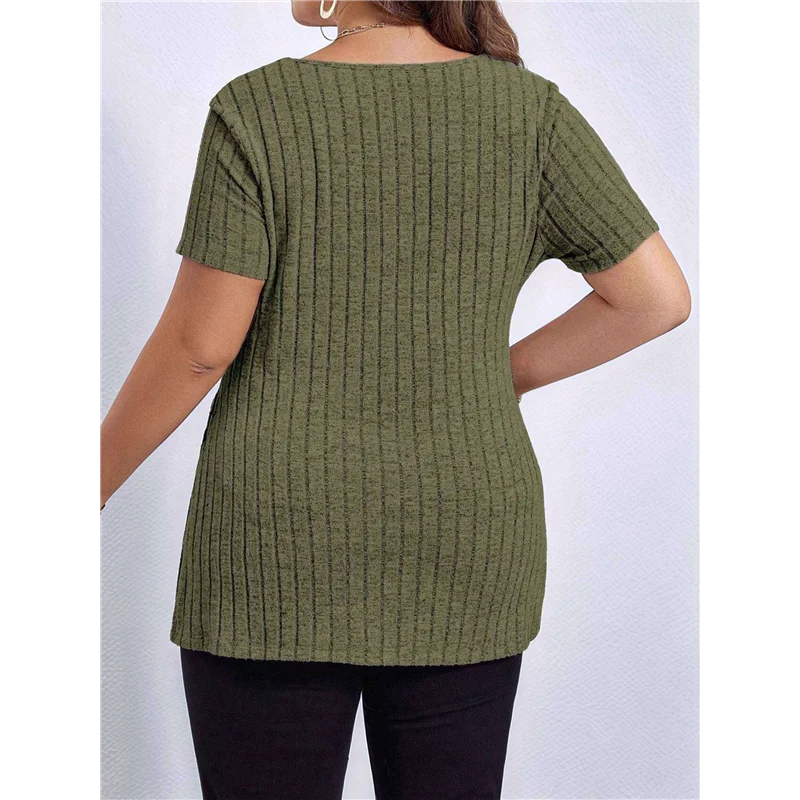 

AOAO-Womens Plus Size Tops Casual V Neck Short Sleeve Shirts Split Hem Blouses Summer