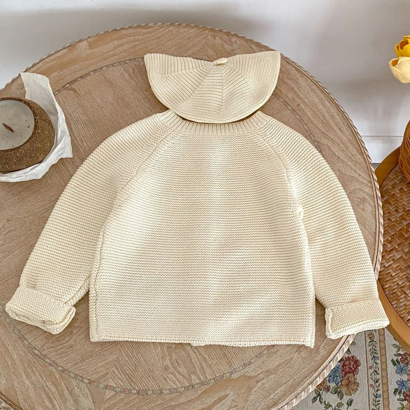 Autumn New Baby Clothing, 0-3 Year Old Girl, Cute and Fun Embroidered Round Neck Cotton Sweater Knitted Cardigan Coat