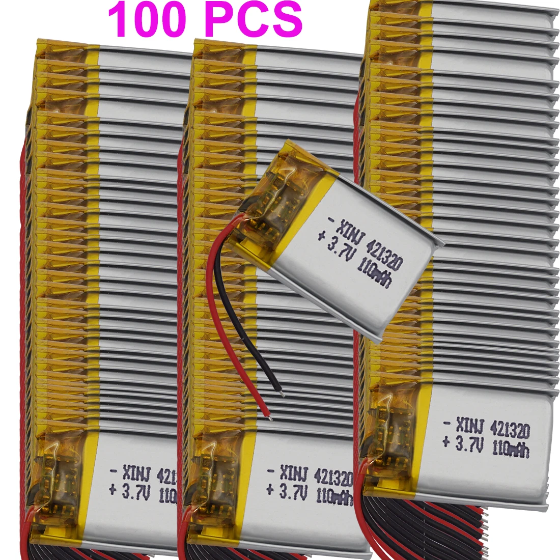 

100pcs 3.7V 110 mAh Polymer Li Li-ion Battery 421320 Cells For Bluetooth Speaker Headphones GPS Sat Nav Driving Recorder Mp3