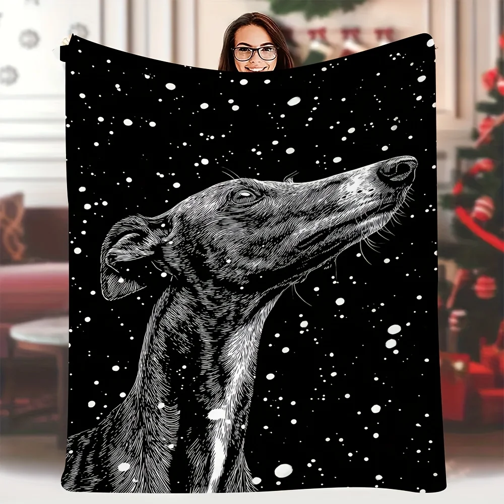 Aesthetic Dog Portrait Blanket Cozy Pet Lover Throw Blanket Artistic Illustration Black and White Gift for Home Decor Living Roo