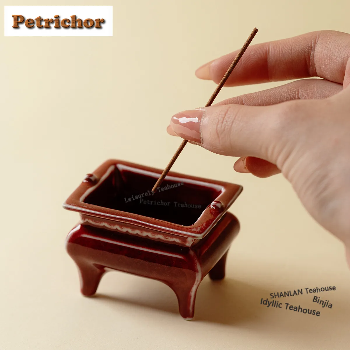 Cowpea Red Kiln Fambe Tripodia Incense Holder Retro Zen Garden Incense Burners Consecrate Censer Tea Services Supplies Craft