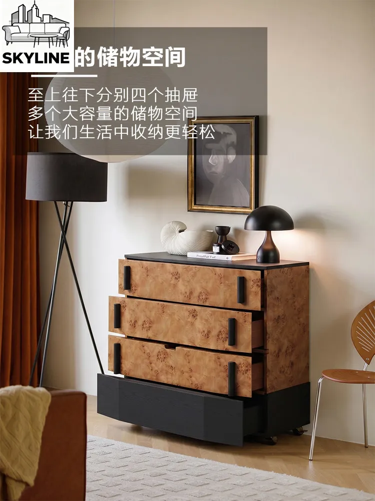 Medieval teak solid wood veneer 1 meter four chest cabinet retro modern simple bedroom storage side cabinet