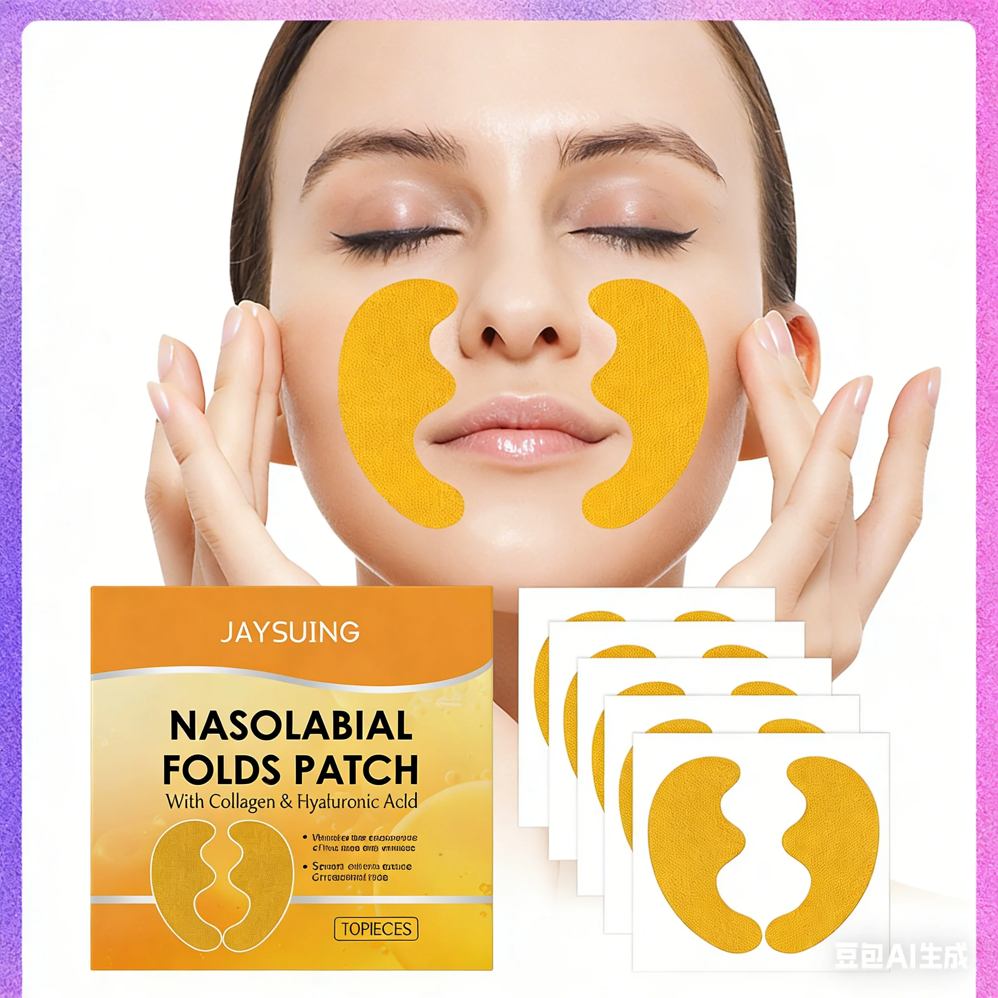 Nasolabial Folds Patch Contain Collagen Hyaluronic Acid Firming Skin Fade Fine Lines Deep Moisturizing Facial Mask Anti WrinkleA