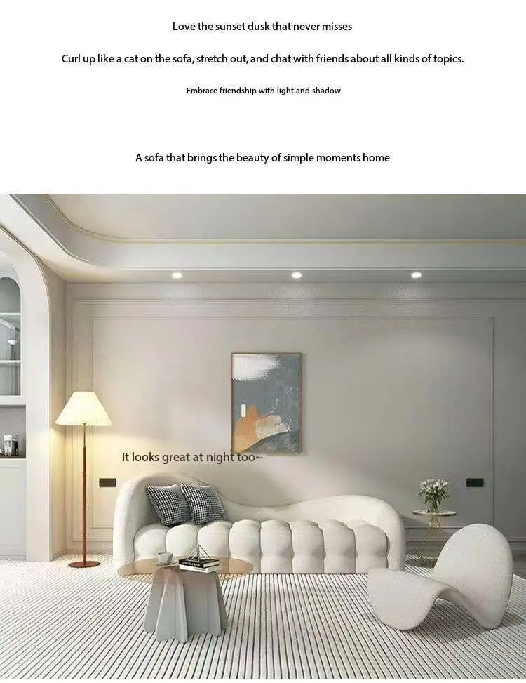 ！@ Curved Nordic Sofa Set Modern Boucle Fabric Cloud Sofa with Armchair & Ottoman Wavy Living Room Furniture for Hotel Use - view 6