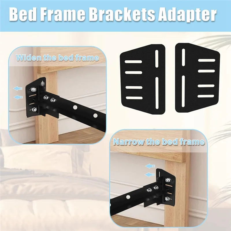 ABZV-Adjustable Metal Frame Modification Brackets 2PCS Heavy Duty Bed Frame Adapter/Connector Plate For Headboard