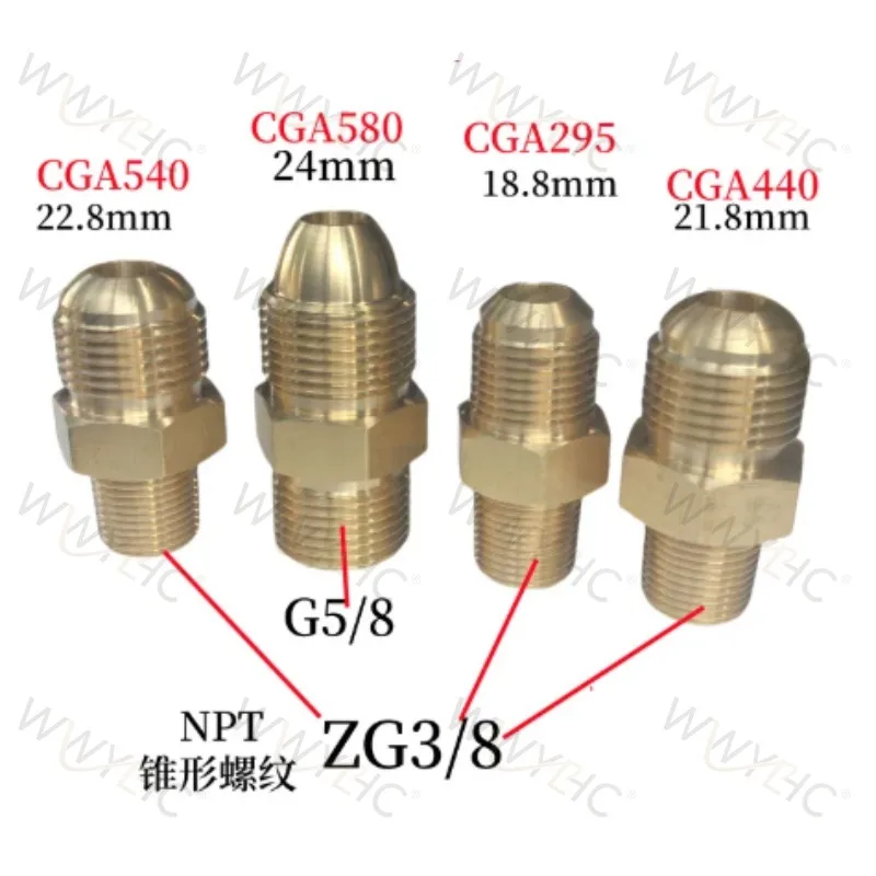 Fit for NPT3/8 Rotation CGA295 440 540 580 Convex Head G5/8  Liquid Oxygen Nitrogen Cylinder Adapter