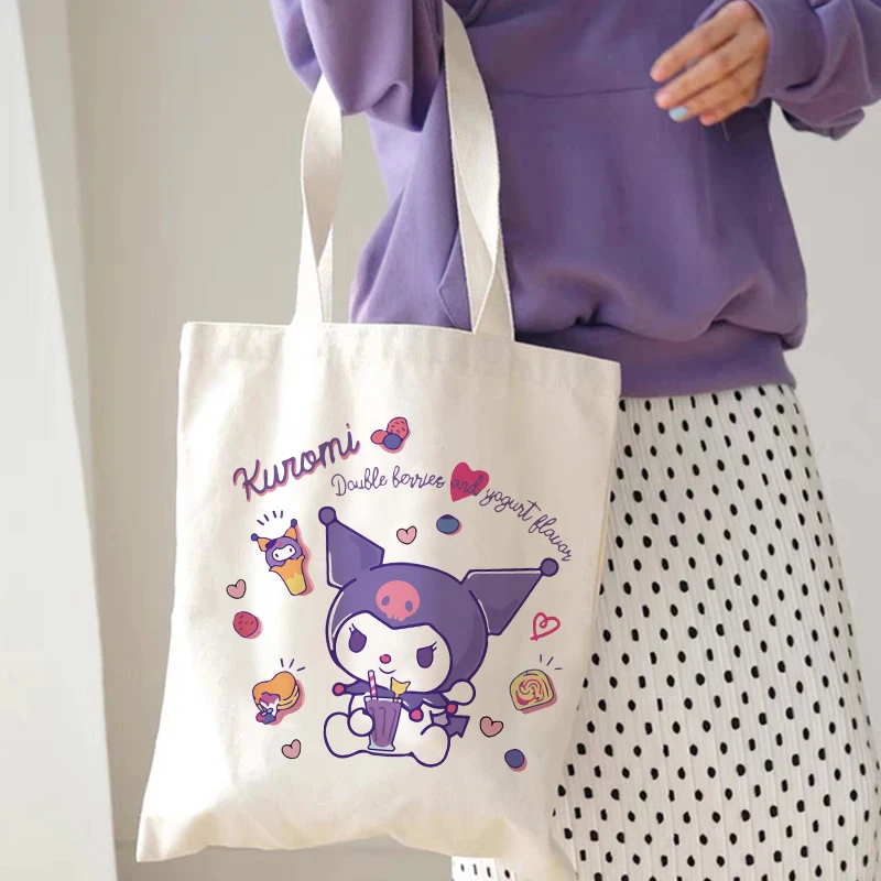 Y2k 90s Harajuku Kuromi Tote Bag Shopper Canvas Shoulder Bag Eco Sanrio Casual Shopping Bag Women Tote Female