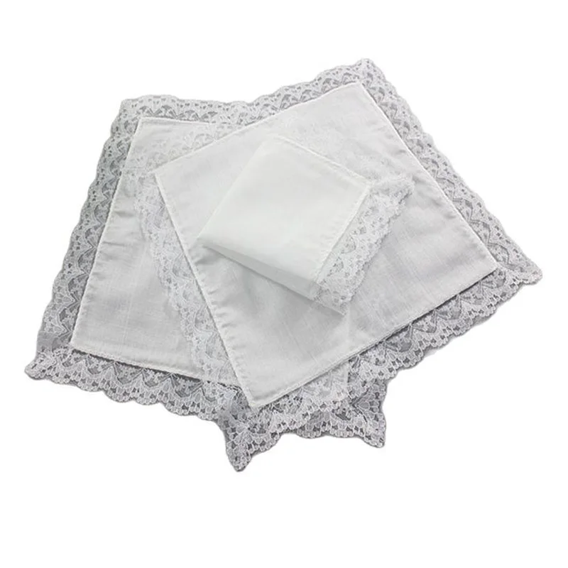 Women Square lady Handkerchief white lace embroidery children Cotton wedding Christmas Gift hand towel hanky 20*20cm 5pcs