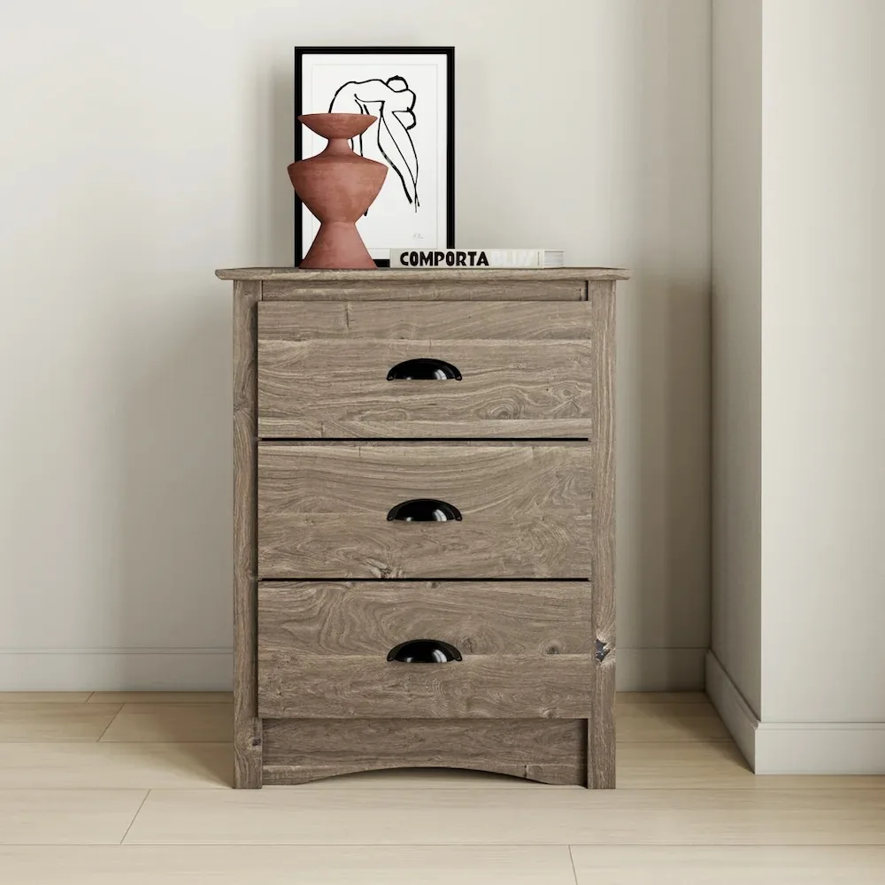 Nightstand with 3Wood Drawer, Metal Glides with Built-in Safety Stops, Nightstand