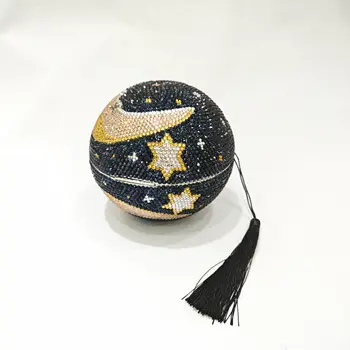 水晶月亮星星晚餐手拿包 天藍色水鑽手拿包 奢華滿鑽手提包 婚禮派對皮夾 6 最佳銷售 藍色手拿包 - №1