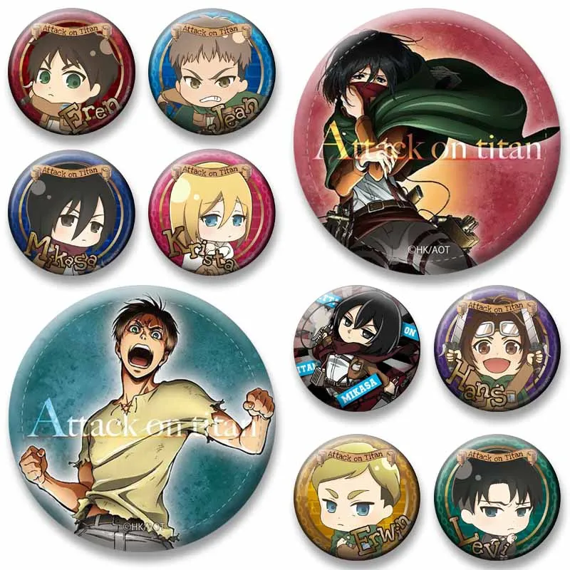 Anime Figure Armin Arlert Eren Mikasa Hange Enamel Pin Cartoon Round Snap-in Brooch Fashion Lapel Badge Backpack Clothes Jewelry