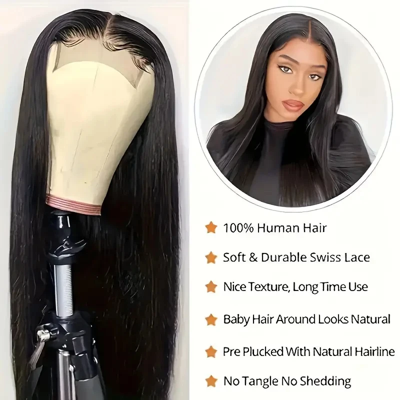Alimice 4x4 Straight Pre Plucked HD Lace Front Wigs Human Hair Wigs For Women 30 32 34 36 38 Inch image 2