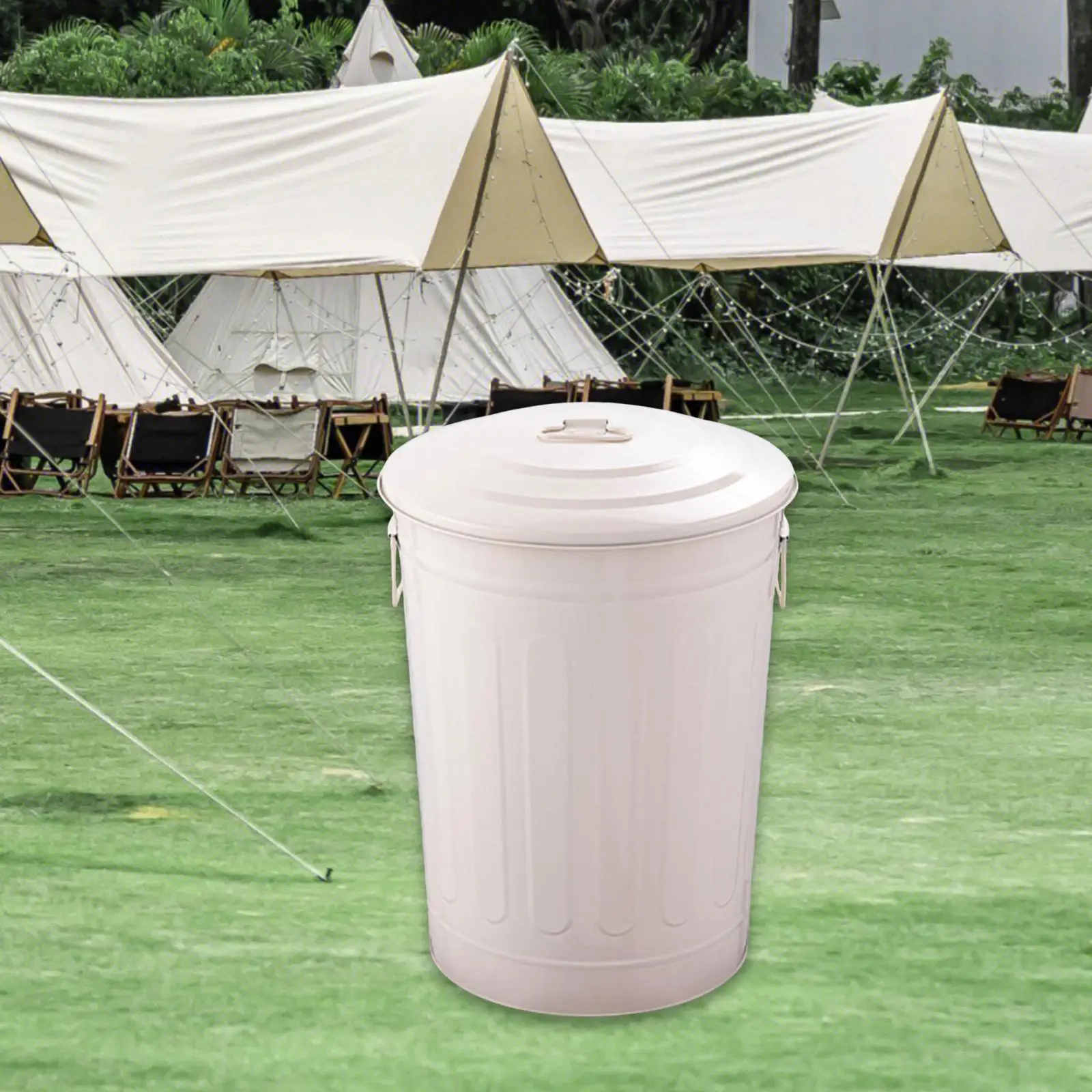 Metal Trash Can with Two Handles Covered Garbage Container Round Outdoor with Seal Lid for Garage Garden Kitchen Yard Small
