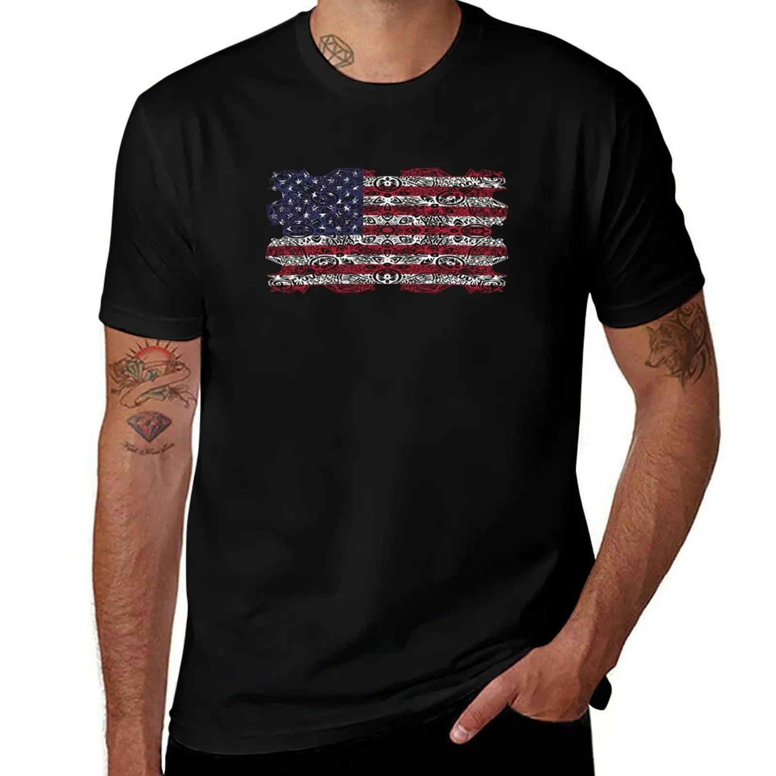 

USA flag mandala T-Shirt black cotton t-shirt plain for man package t shirt man luxury T-Shirt