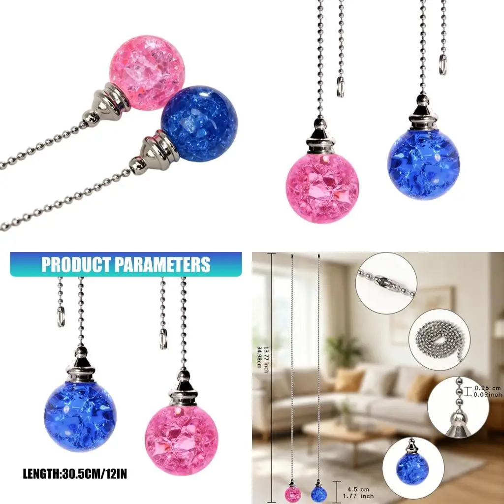 2Pcs Decorative Fan Pull Chain Extension Ceiling Hanging Ornament Ball Shaped Pendant Pull Chains for Ceiling Fan and Lights
