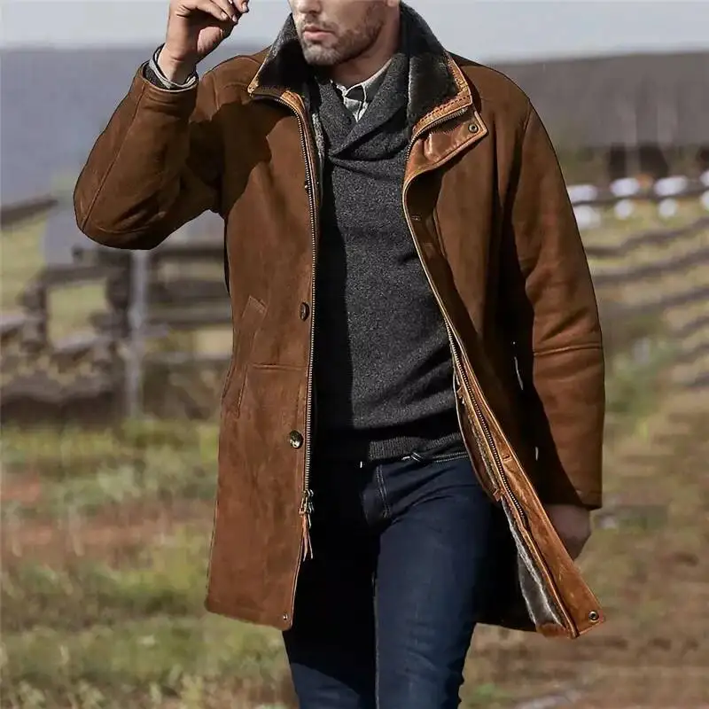 

European American Men's New Mid-Long Fur-Integrated Style Wool Coat For Autumn And Winter, Fashion Zipper Quality Outerwear