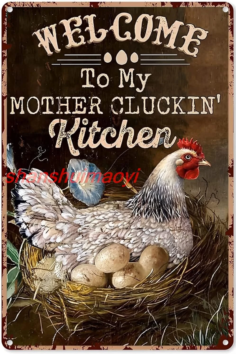 Chicken Decorations for Birthday Chicken Welcome to My Mother's Cluckin Kitchen Rooster Art Prints Vintage Metal Poster 7855