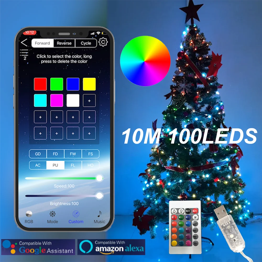 Smart Home APP Wifi 10M 100LEDS Full Color Alexa Assistant USB Power Supply Any Customized Light Color and Pattern Light String