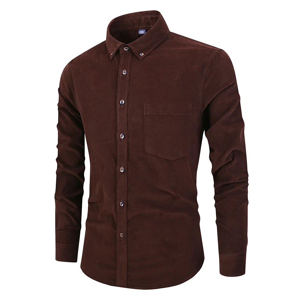 

Men's Slim Fit Long Sleeve Corduroy Shirt Black Business Casual Elegant Outerwear Shirt Comfortable Breathable Spring Autumn