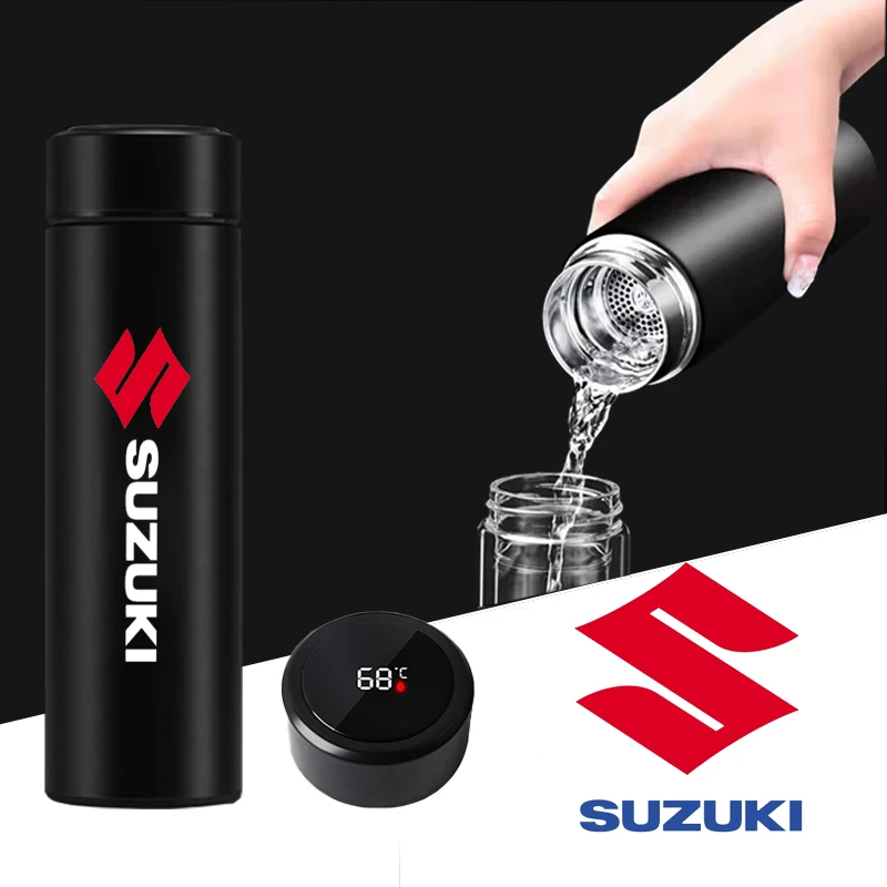 Termos de botella de agua para coche, taza de viaje portátil con LCD inteligente para Suzuki Sx4 Swift Jimny Grand Vitara Alto Samurai BALENO IGNIS