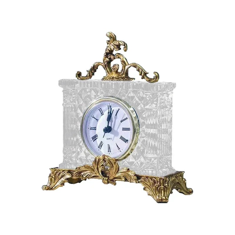 New home decoration European mechanical crystal gold and copper needle table clock