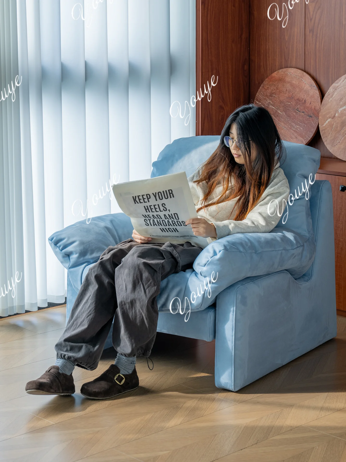 

Single sofa French lazy cream style cat claw cloth designer sofa living room home small apartment easy to clean