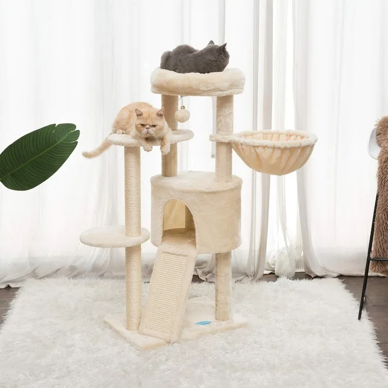 Gothic Cat Tree with Scratching Board, Cat Tower with Padded Plush Perch and Cozy Basket, Multi-Platform for Jump