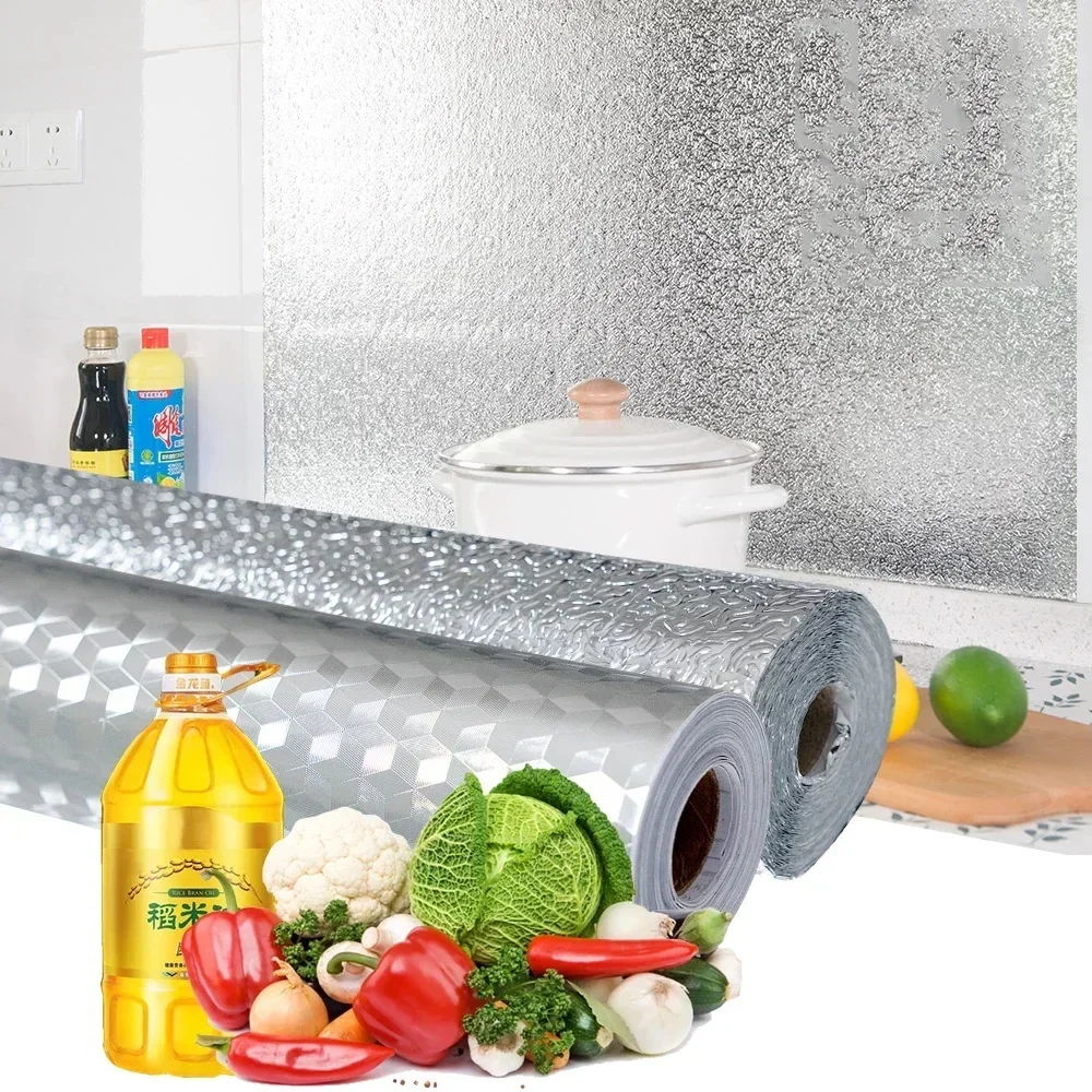 Nano Film for Kitchen Wall Sticker Oil Proof Self Adhesive Wallpaper Aluminum Nanofilm Foil Kicthen Furniture Cabinet Room Decor