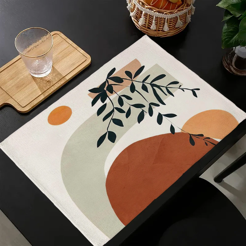 Simple Plant  Print Linen Dining Table Mats Kitchen Placemat 30X40cm Coasters Pads Bowl Cup Mat