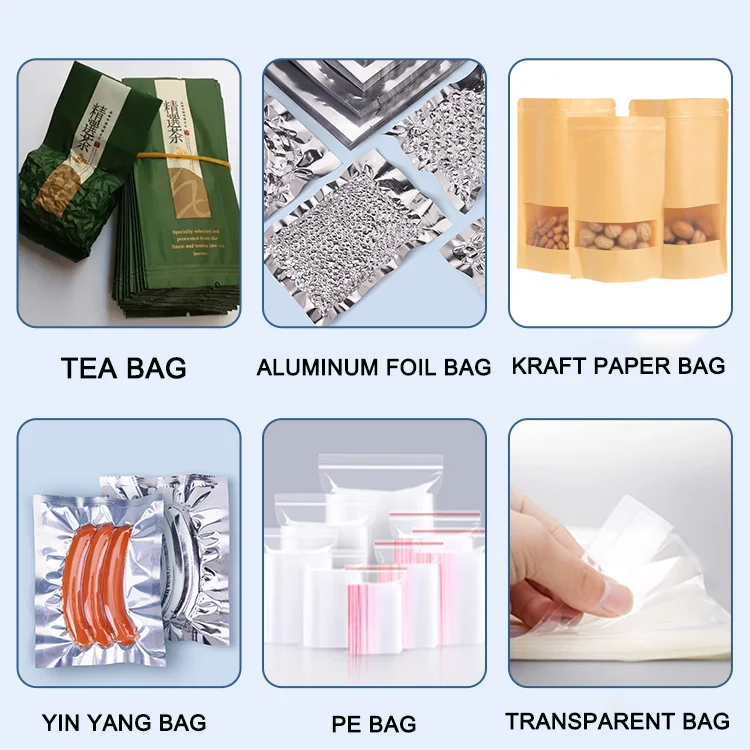 Máquina de sellado automático sellador continuo automático de papel Kraft PE bolsa transparente velocidad ajustable fecha de impresión papel de aluminio 6-12mm
