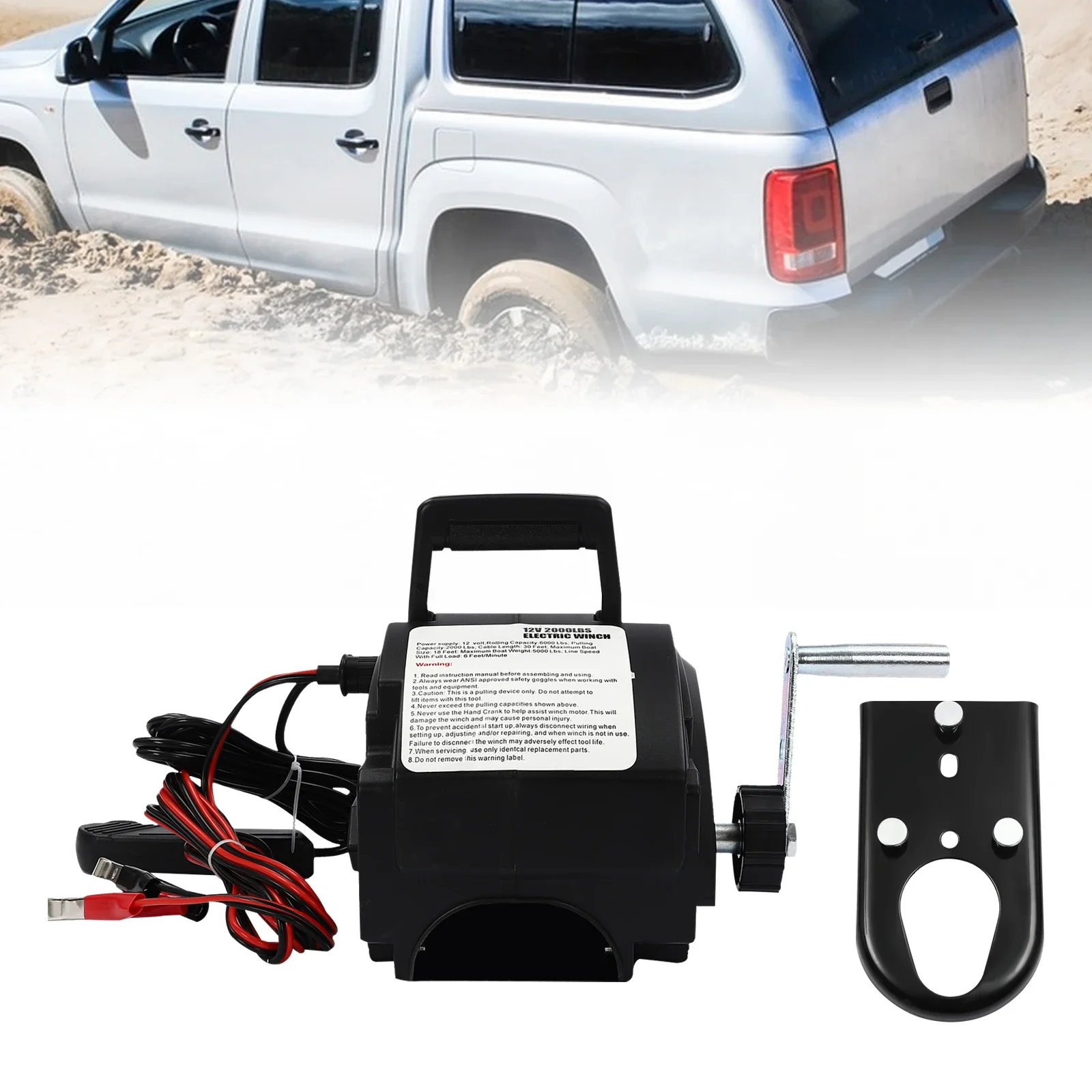 2000LBS Electric Winch 12V 300W Cable Truck Trailer Winch w/ Remote Control Remote Towing 12V Electric Rope Winch 4990 KG