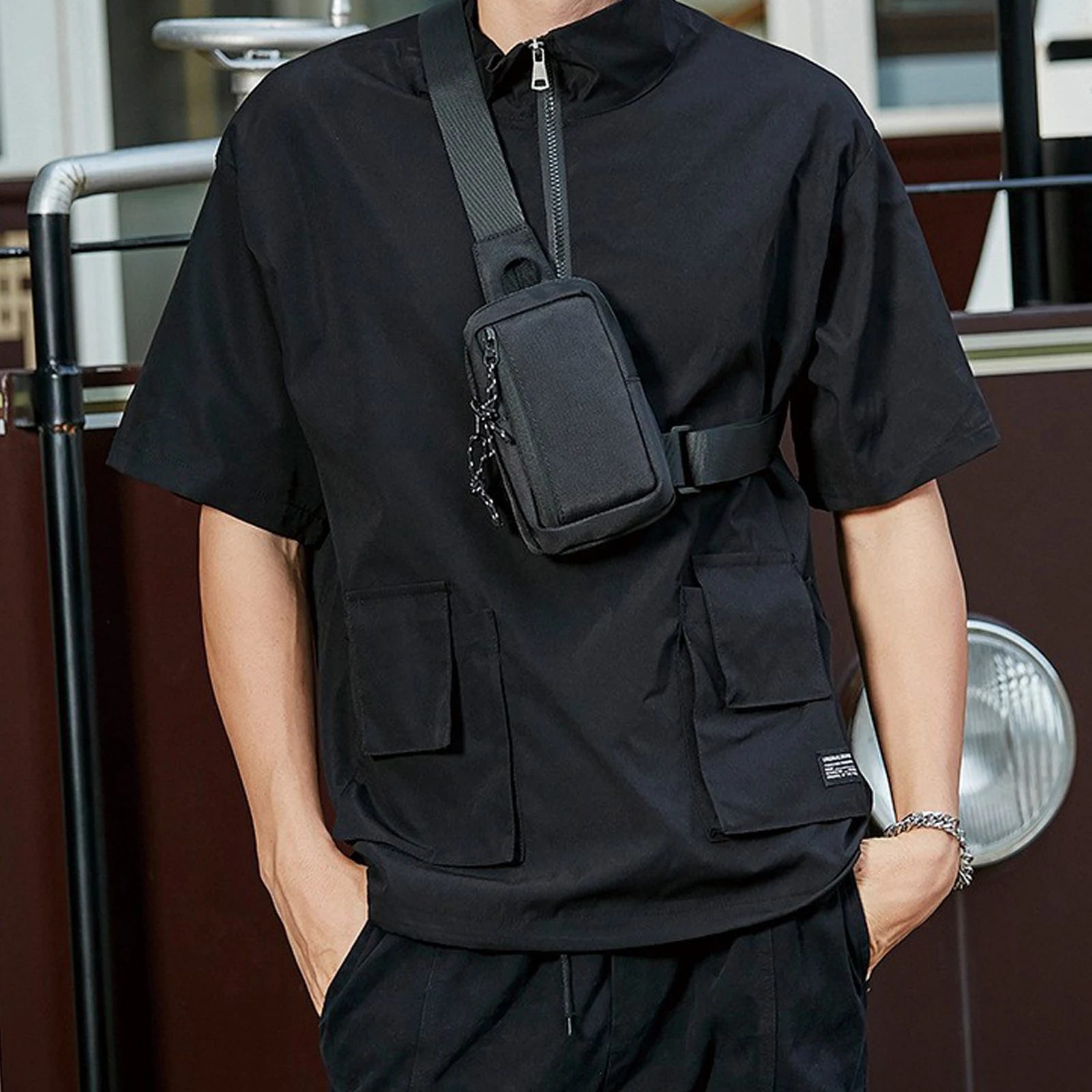 حقيبة رجالية ذات لون سادة/نمط مموه، حقيبة صدر رياضية كاجوال بحزام قابل للتعديل، حقيبة كروس عصرية للاستخدام اليومي #1