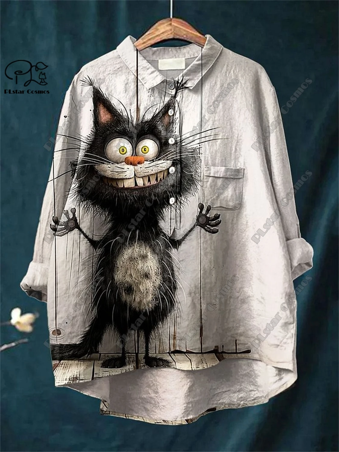 PLstar Cosmos new 3D printed women's loose retro floral cat and dog fun casual printed open tube shirt K-