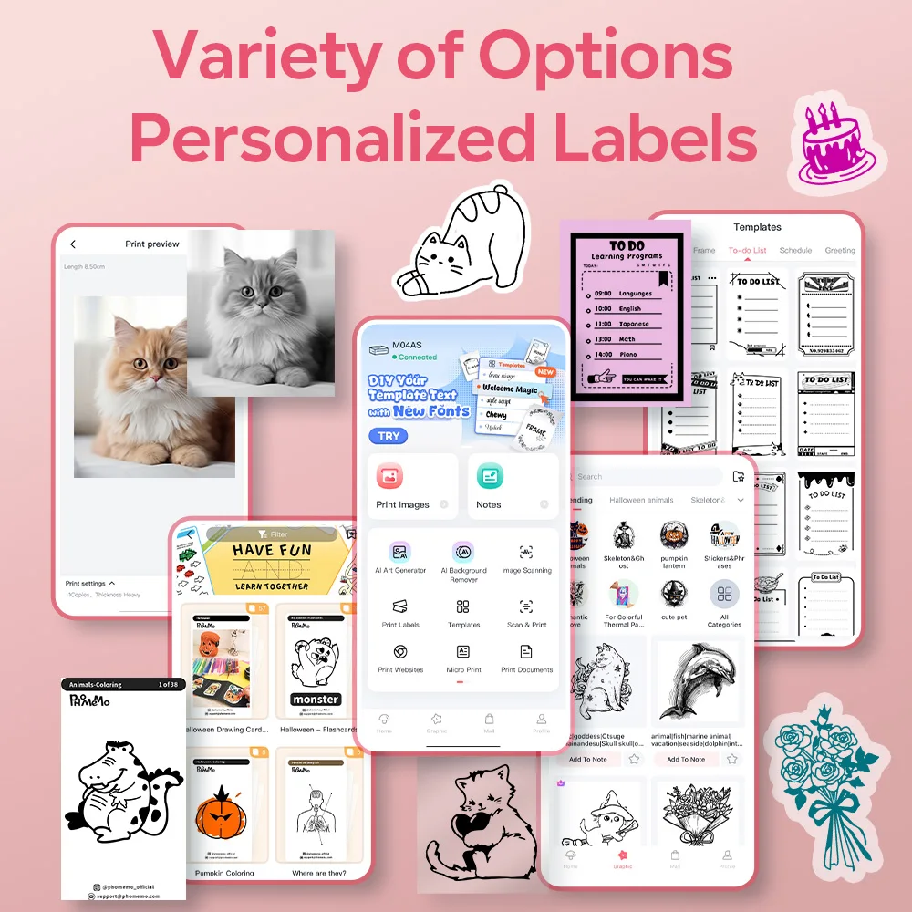 Phomemo M04AS Mini Photo Printer Wireless Bluetooth Thermal Label Maker 300dpi HD Printing for 110mm Paper Portable & Compact