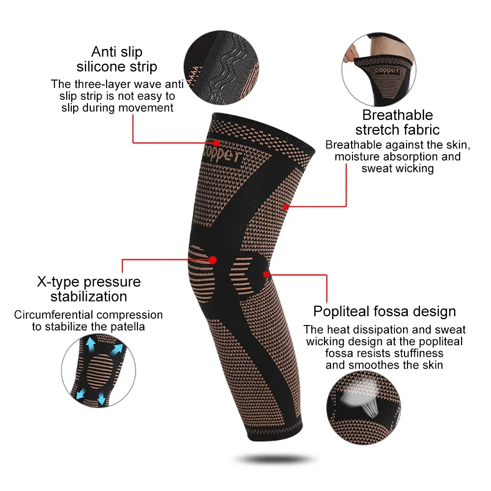 2PCS Copper Compression Leg Sleeves Full Long for Men Women Basketball Cycling Football Knee Protect Varicose Veins Swelling