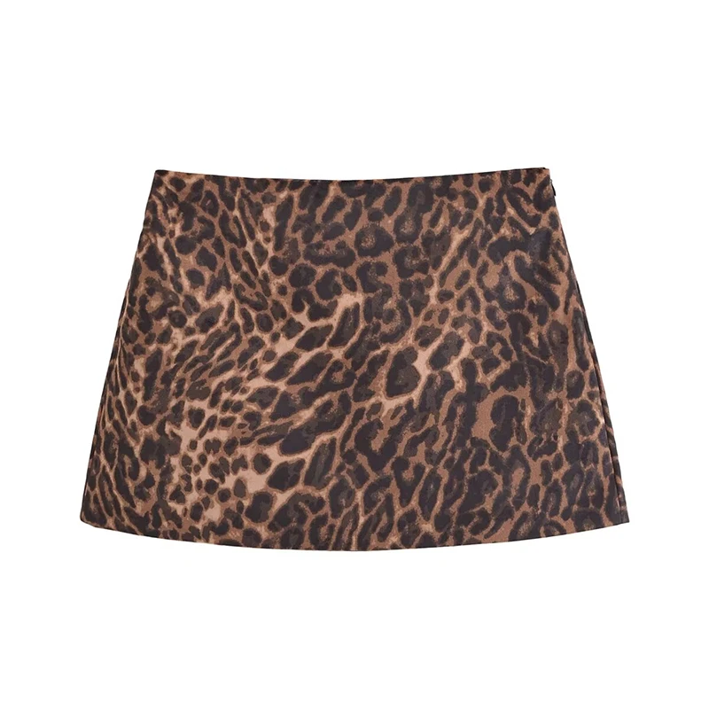 High Street Women Velvet Leopard Print Mini Skirt Side Zipper High Waist A-line faldas