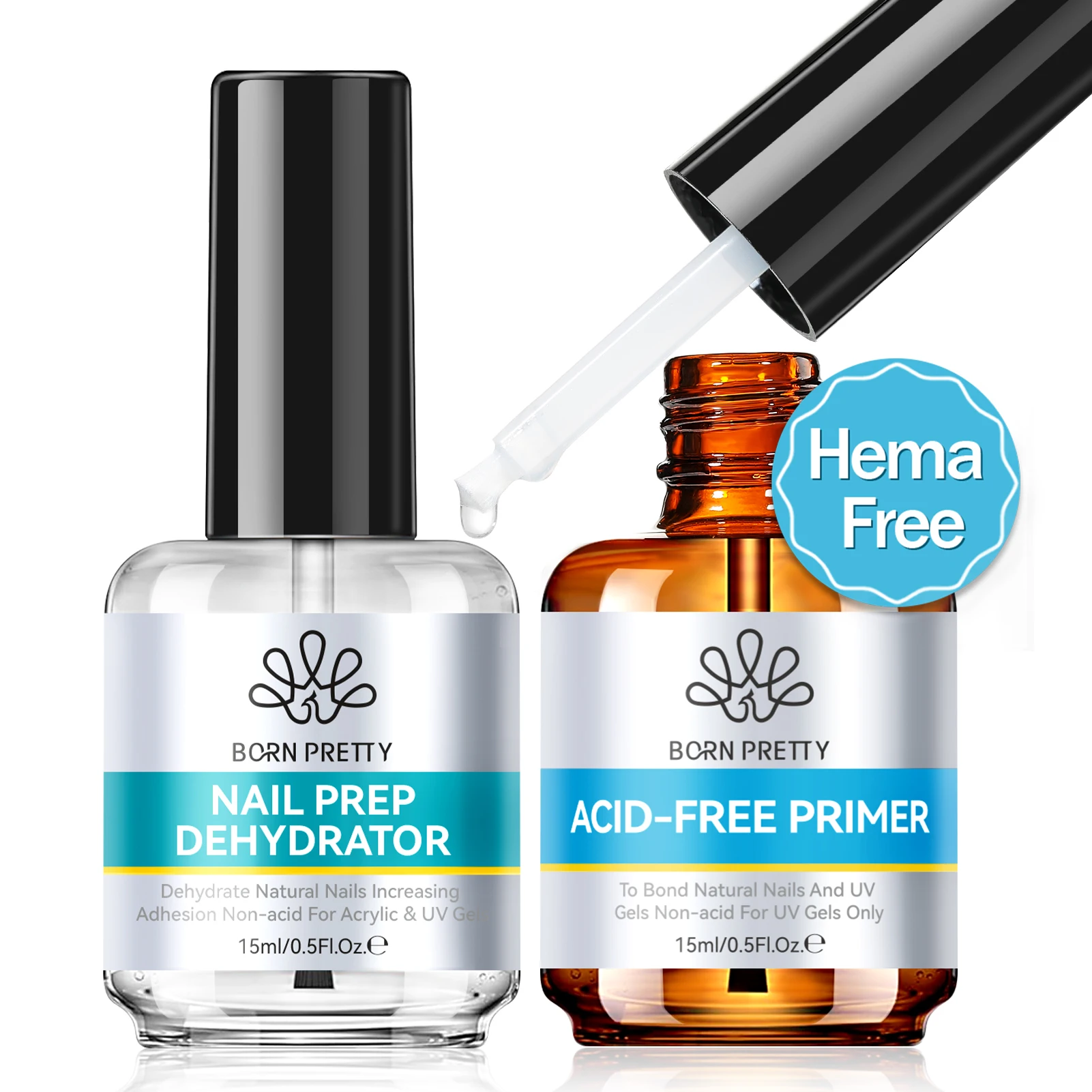 

BORN PRETTY 15ml Nail Primers And Acid Free Natural Nail Prep Dehydrator Set Bond Primers Bonding Polish Nail Supplies 2pcs/set
