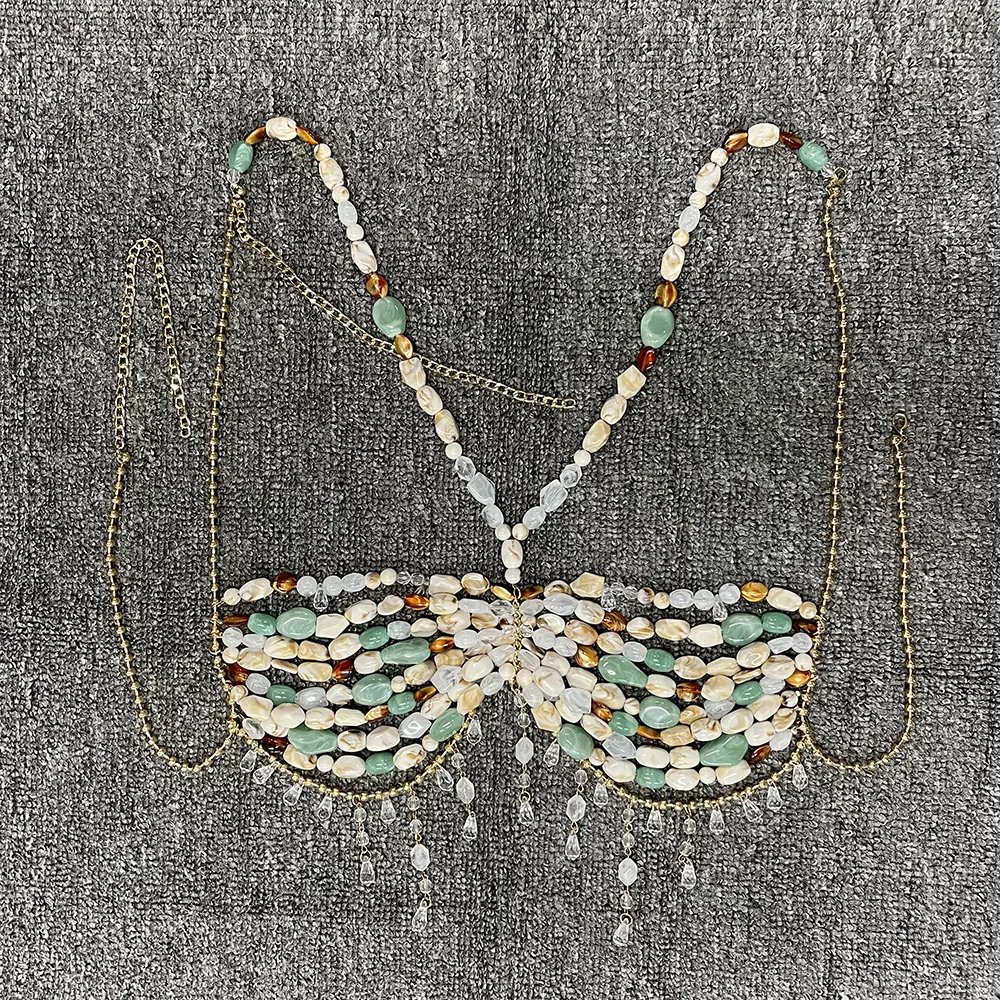 اليدوية مطرز سلسلة مثير حمالة سترة غير النظامية الأحجار الكريمة الجسم مجوهرات المرأة سترة حمالة قمة الإكسسوارات العصرية