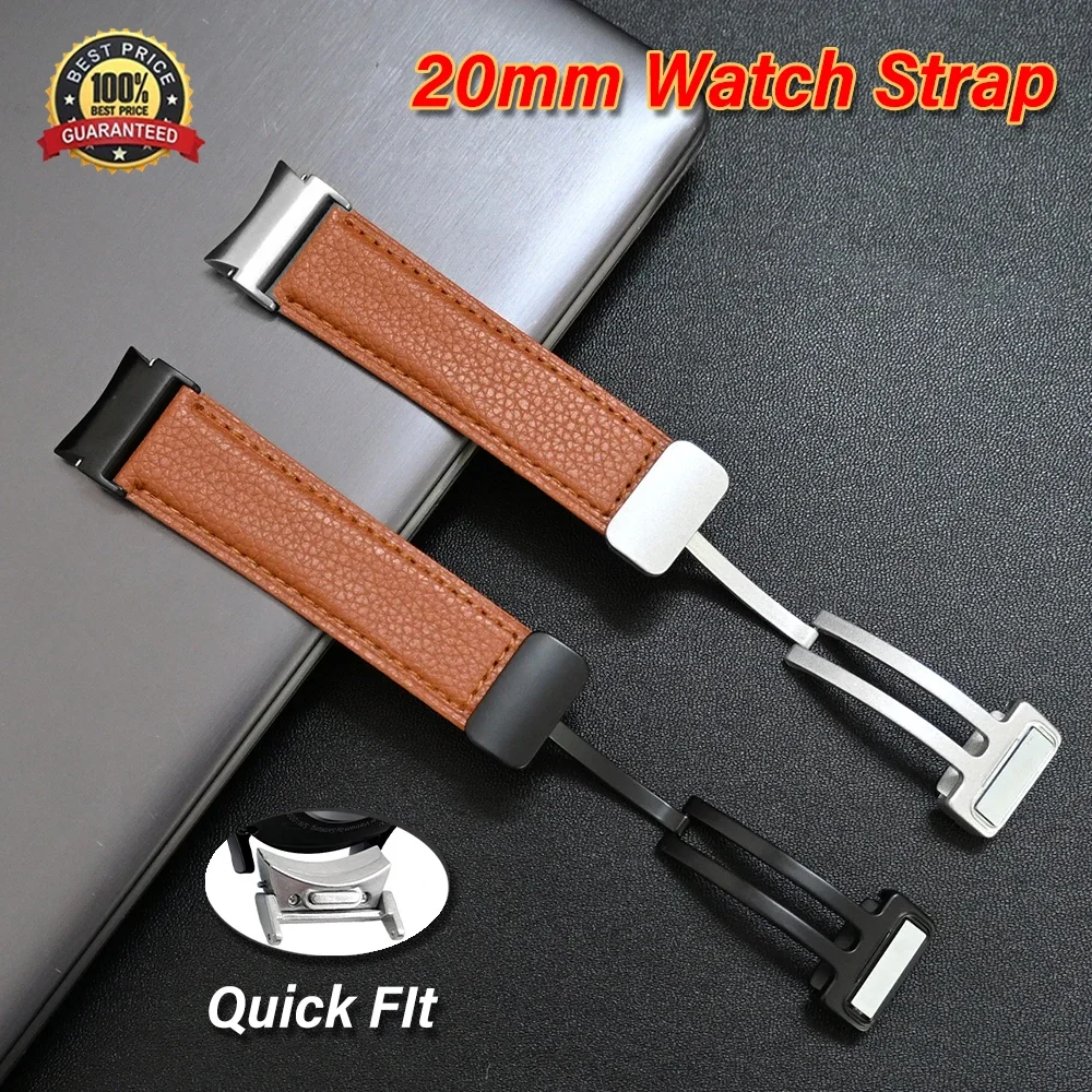 20mm No Gaps Leather Strap For Samsuang Galaxy Watch 6 4 Classic 43 47mm 43 46mm Magnetic Band For Galaxy Watch 4/5/6 40mm 44mm