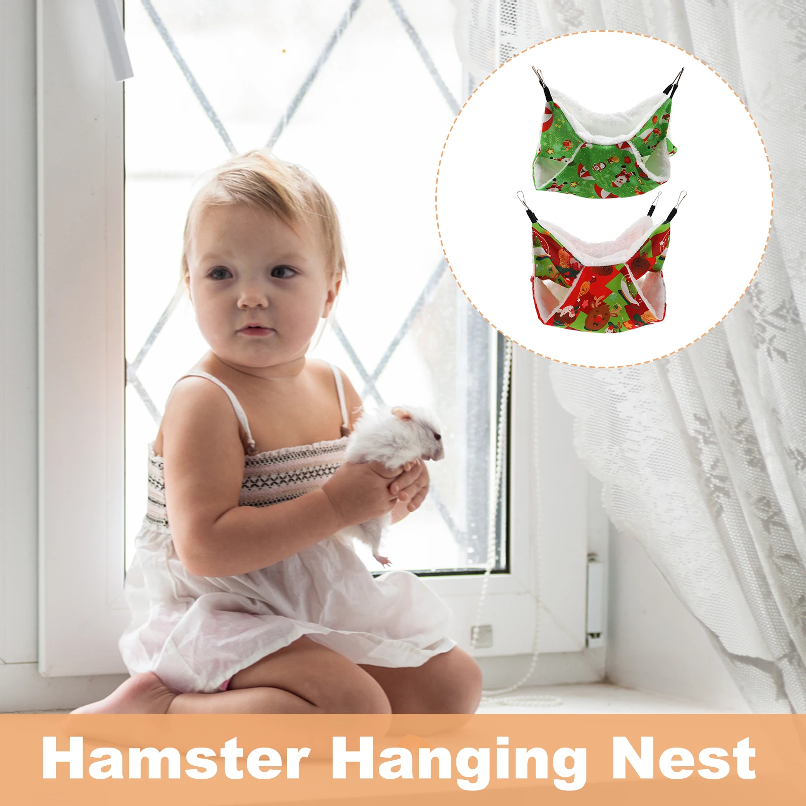 

2Pcs Hamster Hanging Bed Cotton Hammock Scratch Resistant Comfortable Warm Small Pet Nest Hamster Hammock Lovely Hanging Bed